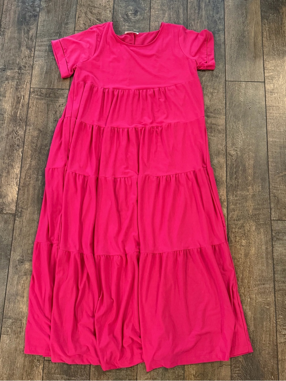 Zenana Outfitters Hot Pink Tiered Short-Sleeve Maxi Dress -2X